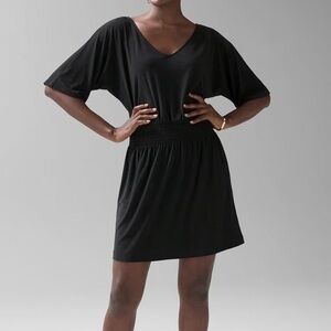 Black Kimono Sleeve Smocked Waist Dress